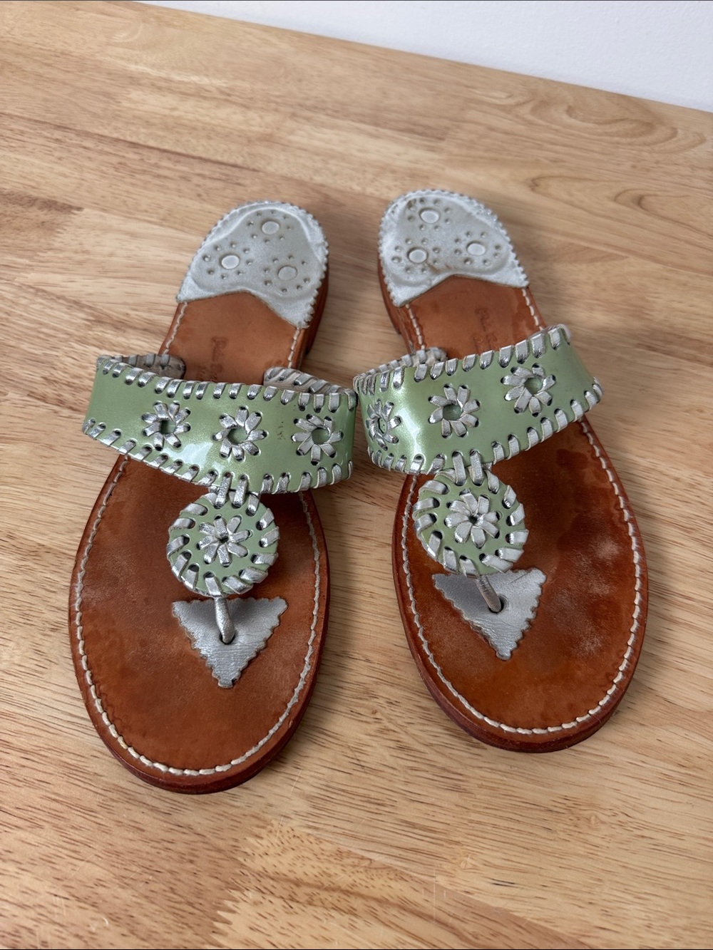 Palm Beach Sandals Green Floral Medallion Thong Sandals